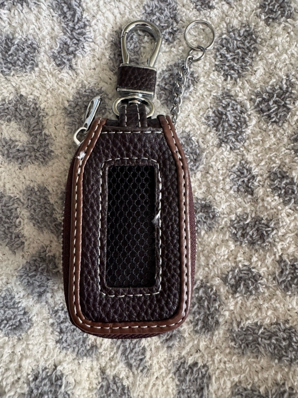 Brown Leather Key Fob Case with Key Ring